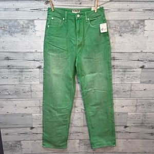 Free People The Pacifica High Rise Slim Straight Leg Kelly Green Jeans Sz 28